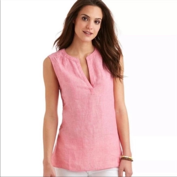 Vineyard Vines 100% Linen Chambray Pink Sleeveless Top Size M - Picture 1 of 9
